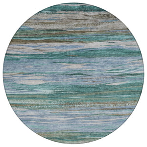 HomeRoots 8' Teal Blue Abstract Area Rug - Stylish Washable Round Design for Indoor & Outdoor Spaces! 626334