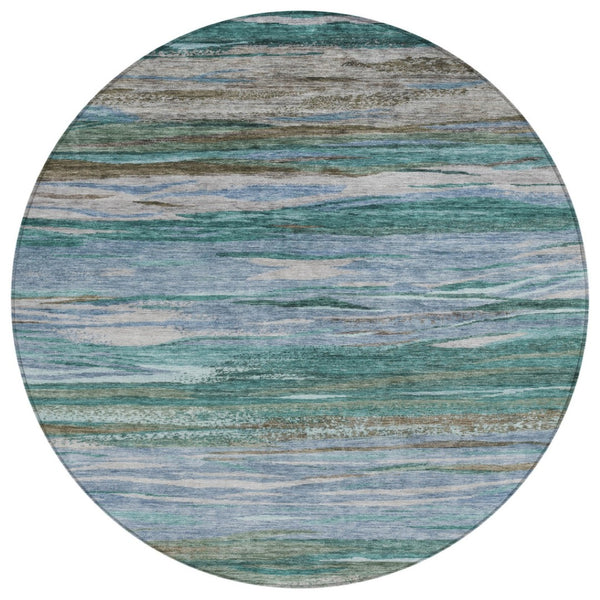 HomeRoots 8' Teal Blue Abstract Area Rug - Stylish Washable Round Design for Indoor & Outdoor Spaces! 626334