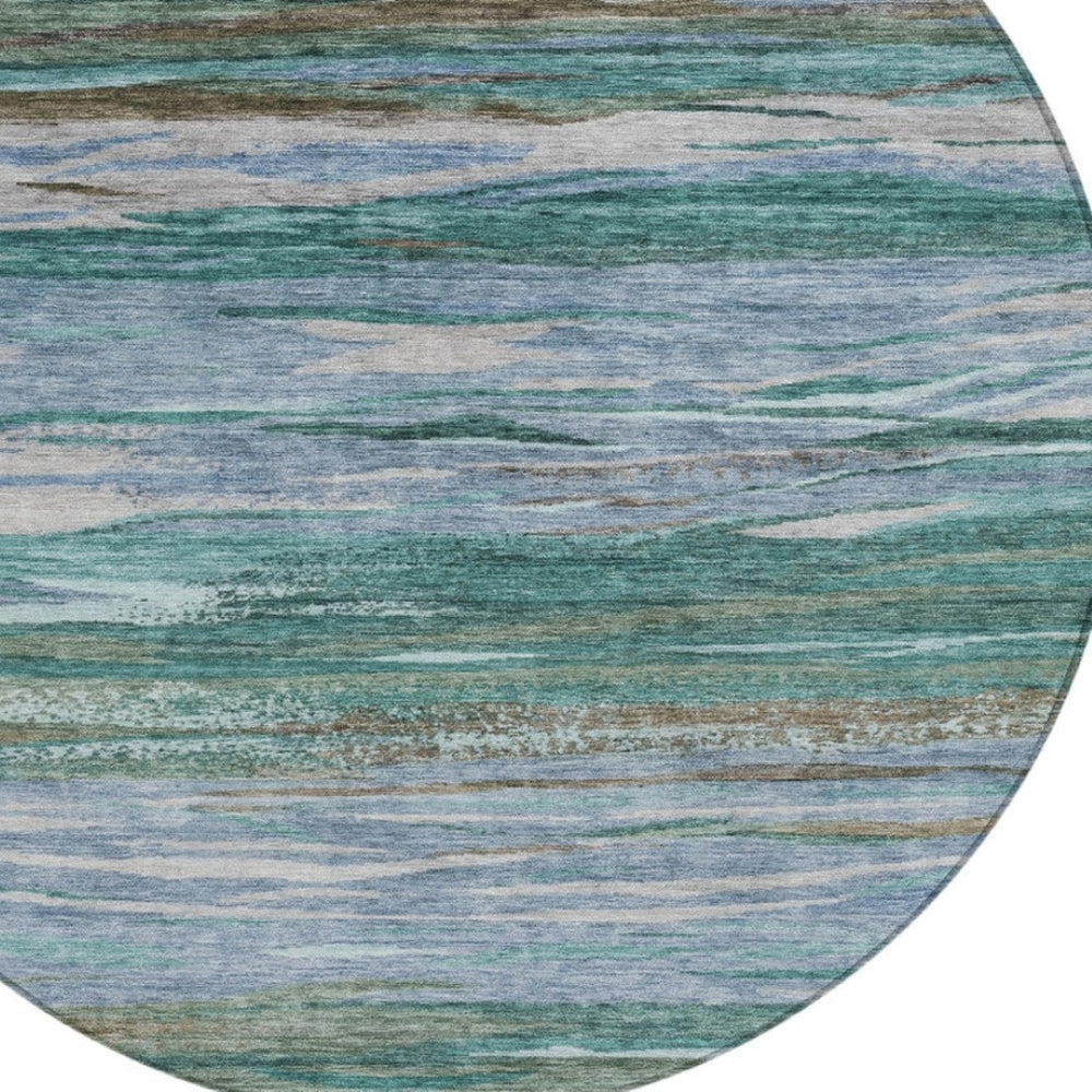 HomeRoots 8' Teal Blue Abstract Area Rug - Stylish Washable Round Design for Indoor & Outdoor Spaces! 626334