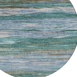 HomeRoots 8' Teal Blue Abstract Area Rug - Stylish Washable Round Design for Indoor & Outdoor Spaces! 626334