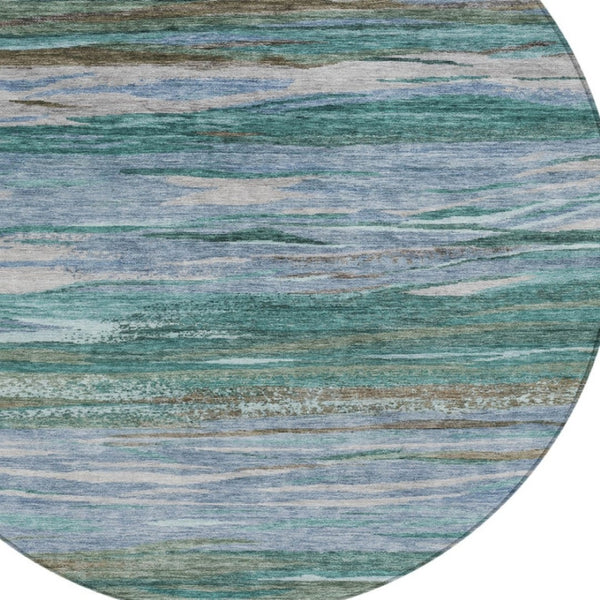HomeRoots 8' Teal Blue Abstract Area Rug - Stylish Washable Round Design for Indoor & Outdoor Spaces! 626334