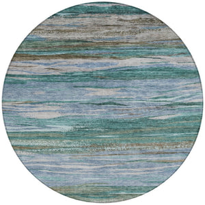 HomeRoots 8' Teal Blue Abstract Area Rug - Stylish Washable Round Design for Indoor & Outdoor Spaces! 626334
