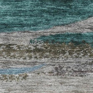 HomeRoots 8' X 10' Teal Blue Khaki Abstract Washable Rug - Durable Indoor/Outdoor Design for High-Traffic Areas 626335