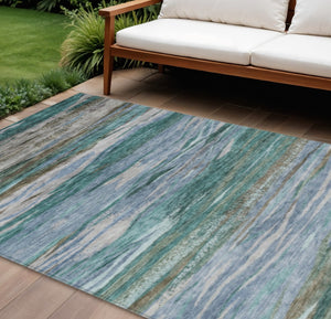 HomeRoots 9' X 12' Teal Khaki Taupe Abstract Washable Rug - Durable Indoor/Outdoor Floor Covering for Style 626336