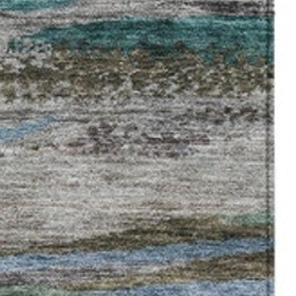 HomeRoots 9' X 12' Teal Khaki Taupe Abstract Washable Rug - Durable Indoor/Outdoor Floor Covering for Style 626336