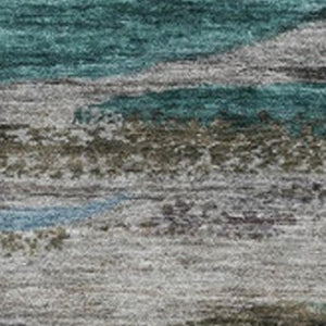 HomeRoots 10' X 14' Teal Khaki Taupe Abstract Washable Area Rug - Stylish Indoor/Outdoor Decor for High-Traffic Areas 626337