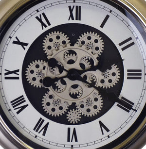 HomeRoots 16" Industrial Skeleton Pocket Watch Wall Clock - Champagne White & Black Metal Decor with Gears 626338