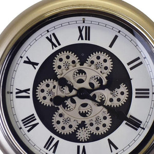 HomeRoots 16" Industrial Skeleton Pocket Watch Wall Clock - Champagne White & Black Metal Decor with Gears 626338