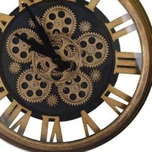 HomeRoots 18" Industrial Antique Gold and Black Silent Skeleton Gear Wall Clock for Modern Home Décor 626339