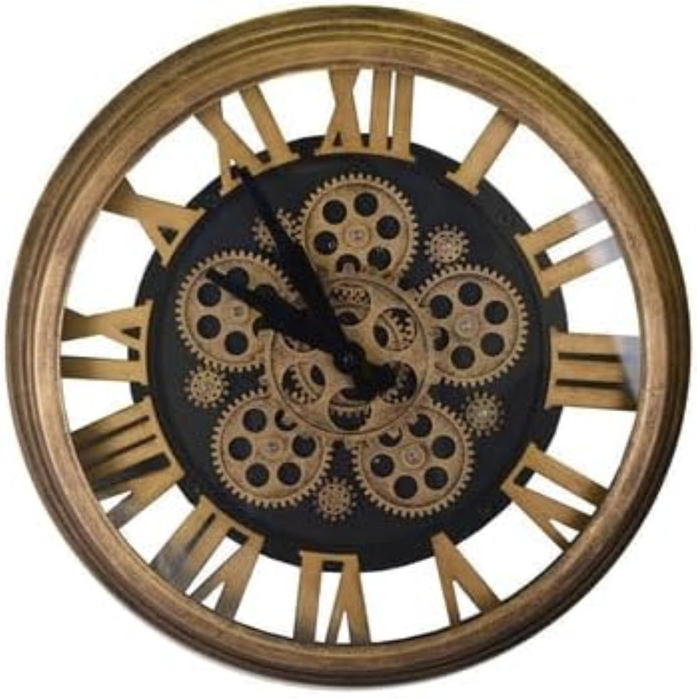 HomeRoots 18" Industrial Antique Gold and Black Silent Skeleton Gear Wall Clock for Modern Home Décor 626339