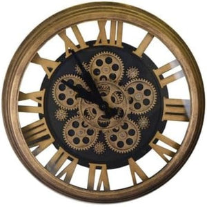 HomeRoots 18" Industrial Antique Gold and Black Silent Skeleton Gear Wall Clock for Modern Home Décor 626339