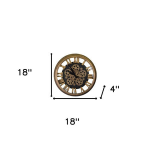 HomeRoots 18" Industrial Antique Gold and Black Silent Skeleton Gear Wall Clock for Modern Home Décor 626339