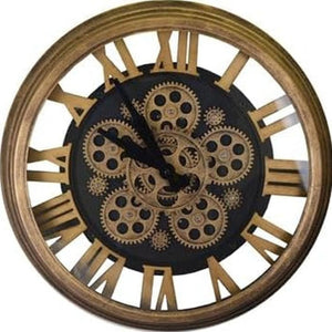 HomeRoots 18" Industrial Antique Gold and Black Silent Skeleton Gear Wall Clock for Modern Home Décor 626339