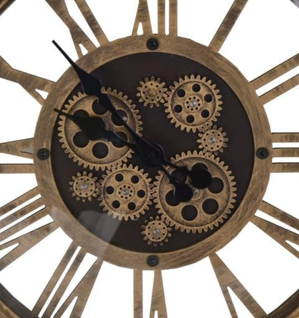 HomeRoots 18" Antiqued Gold and Black Metal Skeleton Wall Clock - Silent Gear Design for Modern Decor Elegance 626340