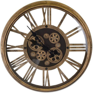 HomeRoots 18" Antiqued Gold and Black Metal Skeleton Wall Clock - Silent Gear Design for Modern Decor Elegance 626340