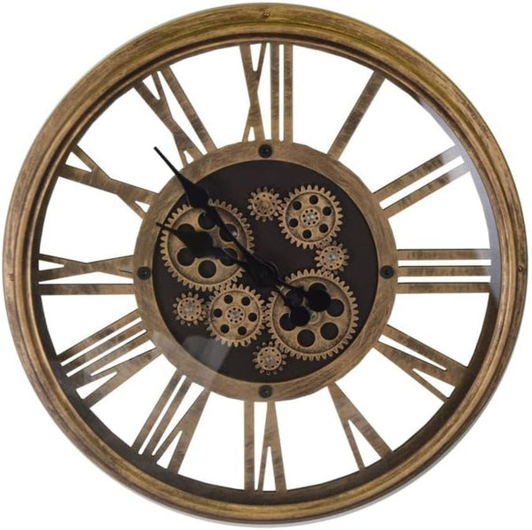 HomeRoots 18" Antiqued Gold and Black Metal Skeleton Wall Clock - Silent Gear Design for Modern Decor Elegance 626340