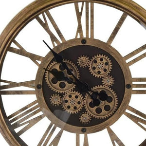 HomeRoots 18" Antiqued Gold and Black Metal Skeleton Wall Clock - Silent Gear Design for Modern Decor Elegance 626340