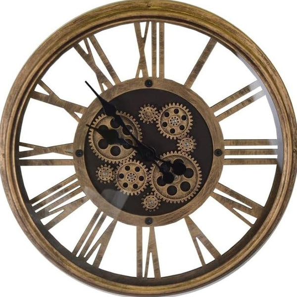 HomeRoots 18" Antiqued Gold and Black Metal Skeleton Wall Clock - Silent Gear Design for Modern Decor Elegance 626340