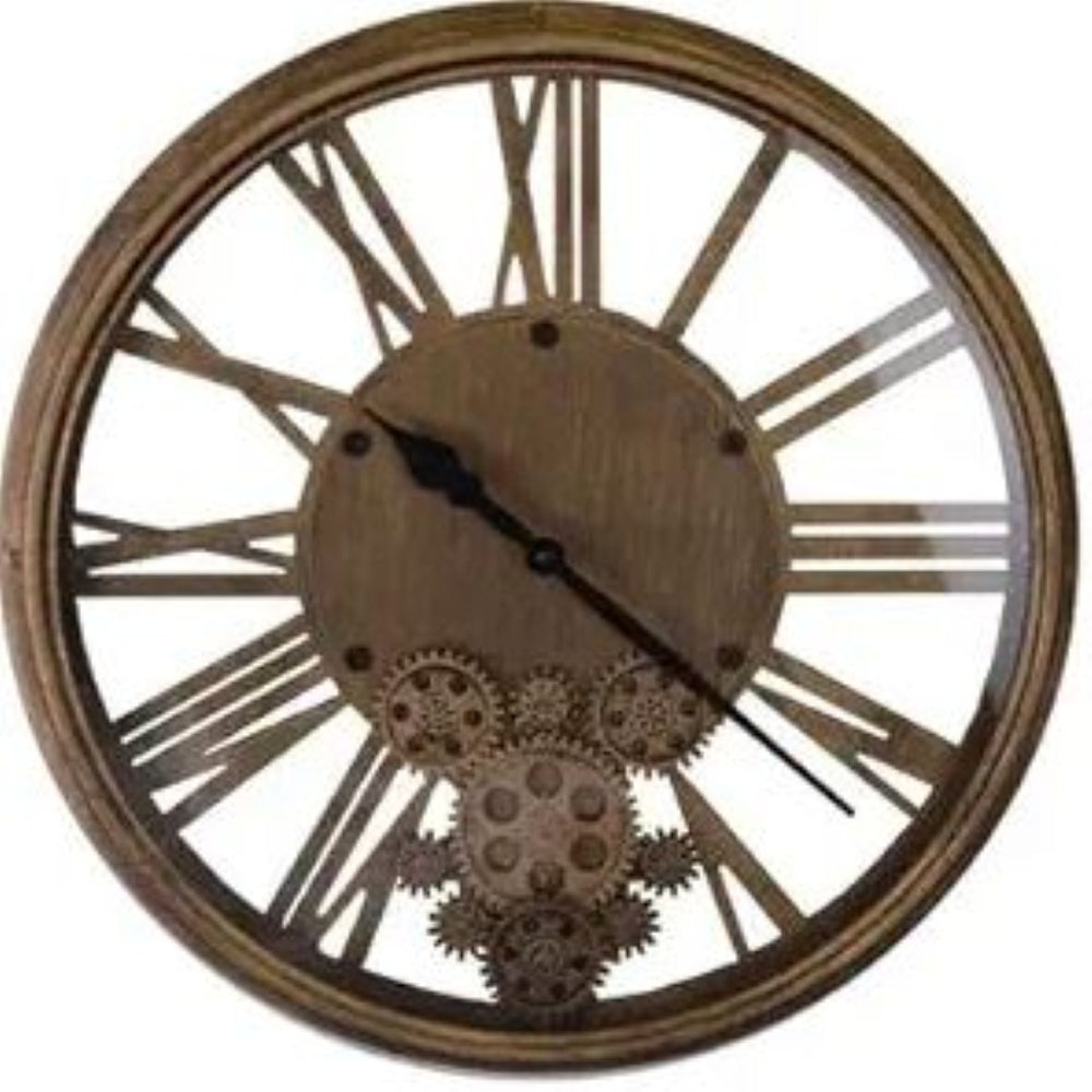 HomeRoots 18" Antiqued Gold and Black Metal Skeleton Wall Clock - Silent Movement, Exposed Gears, Vintage Charm 626341