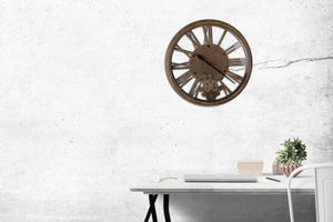 HomeRoots 18" Antiqued Gold and Black Metal Skeleton Wall Clock - Silent Movement, Exposed Gears, Vintage Charm 626341