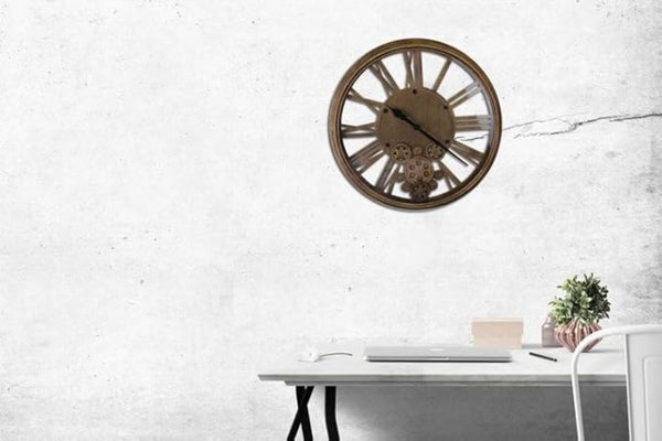 HomeRoots 18" Antiqued Gold and Black Metal Skeleton Wall Clock - Silent Movement, Exposed Gears, Vintage Charm 626341