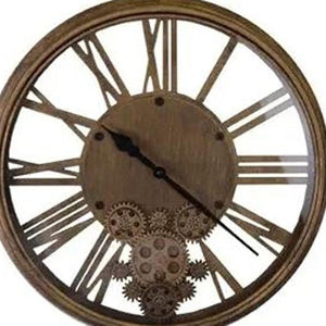 HomeRoots 18" Antiqued Gold and Black Metal Skeleton Wall Clock - Silent Movement, Exposed Gears, Vintage Charm 626341