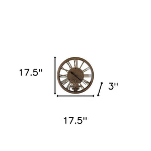 HomeRoots 18" Antiqued Gold and Black Metal Skeleton Wall Clock - Silent Movement, Exposed Gears, Vintage Charm 626341