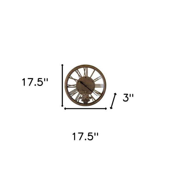 HomeRoots 18" Antiqued Gold and Black Metal Skeleton Wall Clock - Silent Movement, Exposed Gears, Vintage Charm 626341