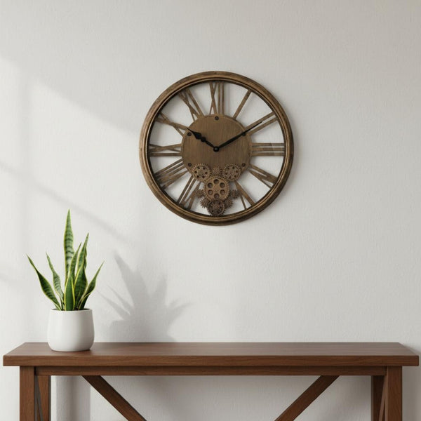 HomeRoots 18" Antiqued Gold and Black Metal Skeleton Wall Clock - Silent Movement, Exposed Gears, Vintage Charm 626341