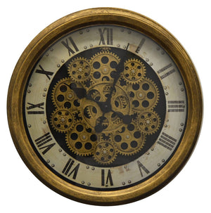 HomeRoots 18" Antiqued Gold Black & White Skeleton Wall Clock - Vintage Industrial Design with Silent Mechanism 626342