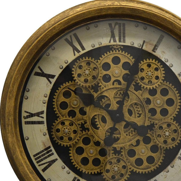 HomeRoots 18" Antiqued Gold Black & White Skeleton Wall Clock - Vintage Industrial Design with Silent Mechanism 626342