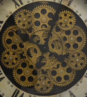 HomeRoots 18" Antiqued Gold Black & White Skeleton Wall Clock - Vintage Industrial Design with Silent Mechanism 626342