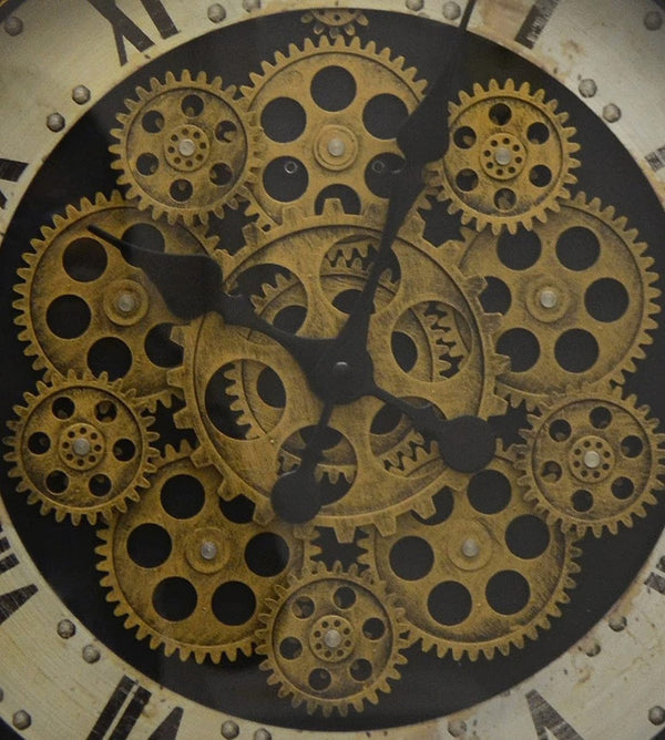 HomeRoots 18" Antiqued Gold Black & White Skeleton Wall Clock - Vintage Industrial Design with Silent Mechanism 626342