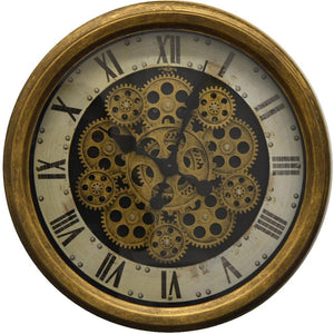 HomeRoots 18" Antiqued Gold Black & White Skeleton Wall Clock - Vintage Industrial Design with Silent Mechanism 626342