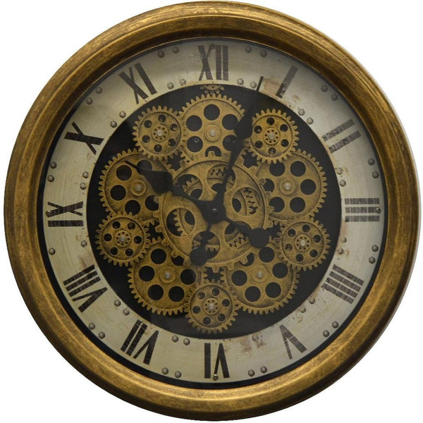 HomeRoots 18" Antiqued Gold Black & White Skeleton Wall Clock - Vintage Industrial Design with Silent Mechanism 626342
