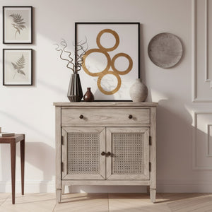 Butler Specialty Butler Flagstaff 30" Rectangular Cane Accent Chest in Rustic Gray — Compact 1-Drawer 2-Door Storage Elegance 6263449