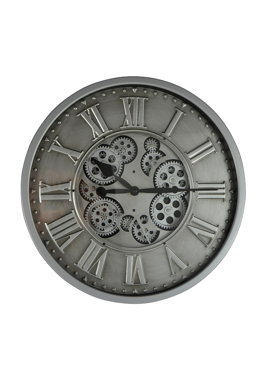 HomeRoots 18" Silver and Black Metal Skeleton Wall Clock - Industrial Chic Design with Silent Movement and Gears 626346