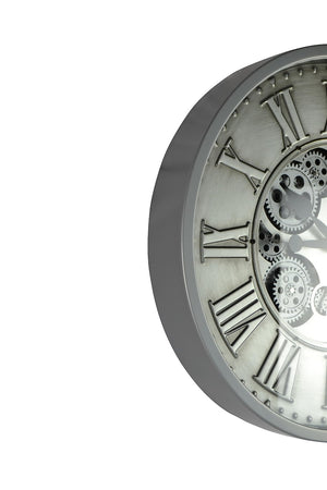 HomeRoots 18" Silver and Black Metal Skeleton Wall Clock - Industrial Chic Design with Silent Movement and Gears 626346