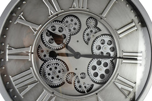 HomeRoots 18" Silver and Black Metal Skeleton Wall Clock - Industrial Chic Design with Silent Movement and Gears 626346