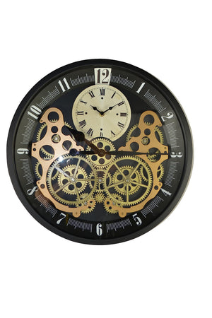 HomeRoots 18" Industrial Black Gold White Metal Silent Skeleton Wall Clock with Exposed Gears for Modern Decor 626347
