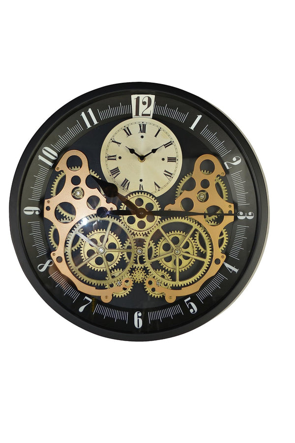 HomeRoots 18" Industrial Black Gold White Metal Silent Skeleton Wall Clock with Exposed Gears for Modern Decor 626347