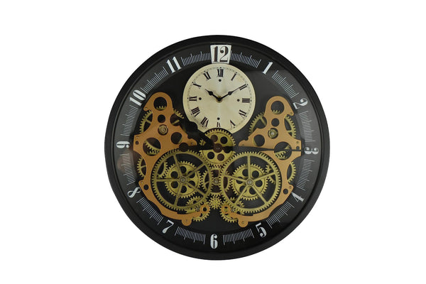 HomeRoots 18" Industrial Black Gold White Metal Silent Skeleton Wall Clock with Exposed Gears for Modern Decor 626347