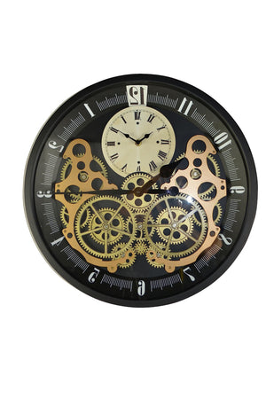 HomeRoots 18" Industrial Black Gold White Metal Silent Skeleton Wall Clock with Exposed Gears for Modern Decor 626347