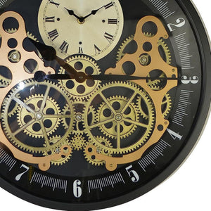 HomeRoots 18" Industrial Black Gold White Metal Silent Skeleton Wall Clock with Exposed Gears for Modern Decor 626347
