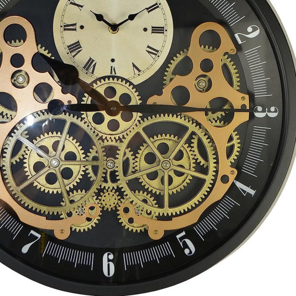 HomeRoots 18" Industrial Black Gold White Metal Silent Skeleton Wall Clock with Exposed Gears for Modern Decor 626347