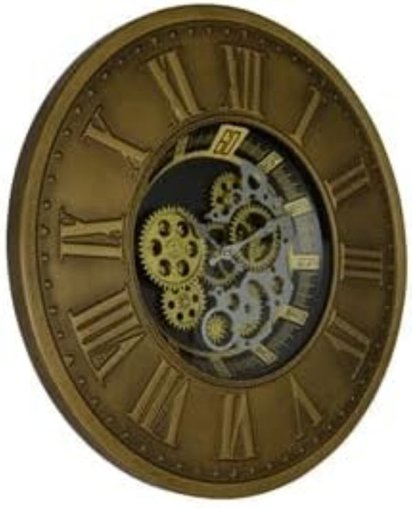 HomeRoots 18" Silent Skeleton Gear Wall Clock - Bold Black, Gold & Silver Metal Design for Modern Spaces 626348