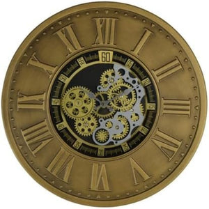 HomeRoots 18" Silent Skeleton Gear Wall Clock - Bold Black, Gold & Silver Metal Design for Modern Spaces 626348