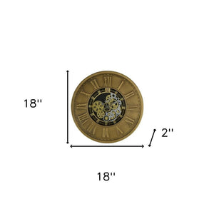 HomeRoots 18" Silent Skeleton Gear Wall Clock - Bold Black, Gold & Silver Metal Design for Modern Spaces 626348