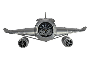 HomeRoots 34" Exposed Gear Silent Analog Wall Clock - Stylish Silver & Black Metal Design with Roman Numerals 626352