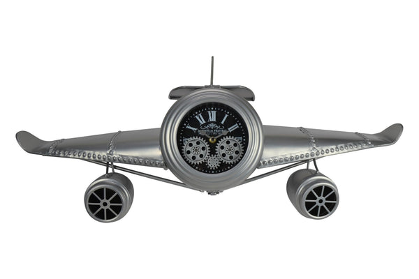 HomeRoots 34" Exposed Gear Silent Analog Wall Clock - Stylish Silver & Black Metal Design with Roman Numerals 626352